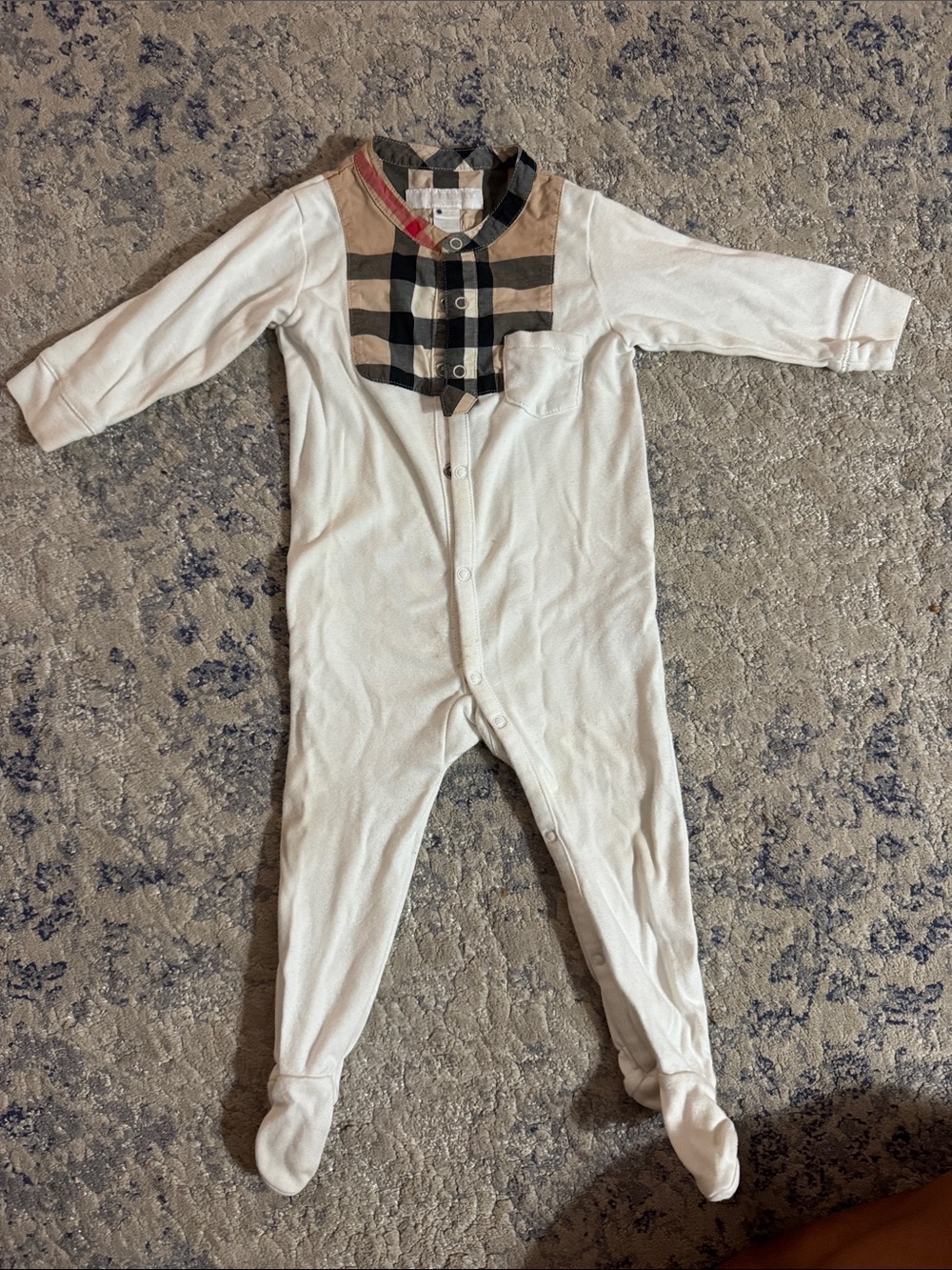 Burberry Plaid and White Baby One-Piece- 9 months.